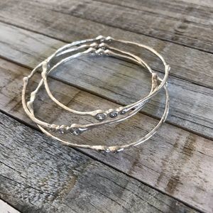 Set 3 Silver Tone Stella and Dot Bangle Bracelets